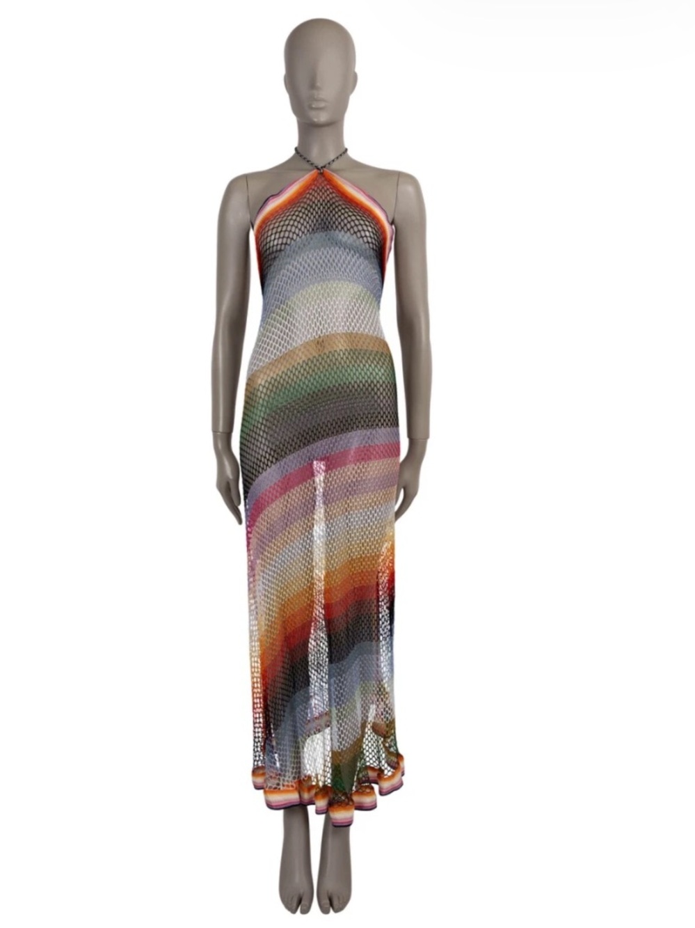 Missoni Multicolor Mesh Striped Crochet Knit Halter Dress Small Beach Cover- Up - Picture 4 of 4